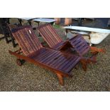 Pair of teak sun loungers