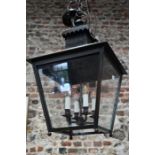 A large Georgian style dark antiqued brass hanging lantern