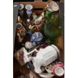 A box of Victorian and later decorative ceramics and glassware