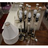 Six cream painted French style table lamps (6)