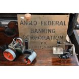 Steam roller, toy sewing machine and brass plaque