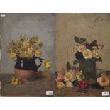 C Stoney - A pair of oil on panel still life studies of flowers