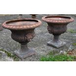 A pair of cast terracotta garden urns