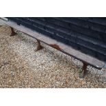 A trio of old single long single pine plank seat refectory benches