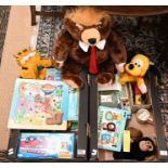 A soft toy 'Donald Trump' teddy bear and various other toys