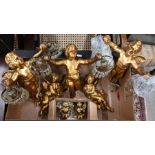 Three gilt gesso cherub ceiling lights etc