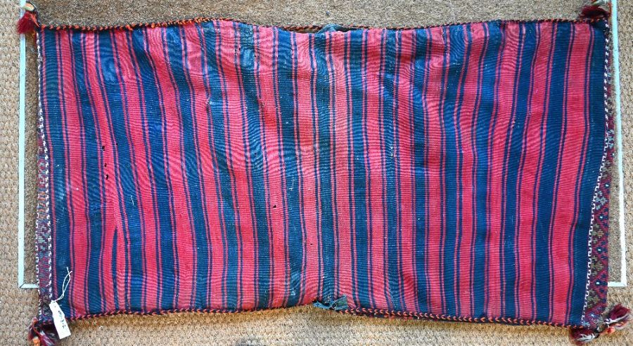 An old Caucasian flat weave double saddlebag in colours - Image 2 of 2