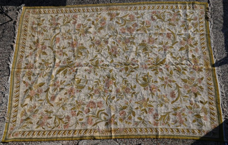 A vintage Indian Kashmiri crewel stitch floral design carpet