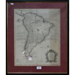 An 18th century map engraving of South America