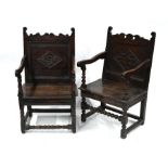 A companion pair of 17th/18th century oak chairs