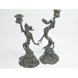 A pair of 20th century Japanese bronze ‘dragon’ candlesticks