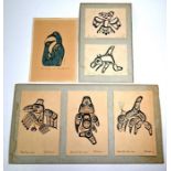 Three Bill Reid Haida signed prints, to/w two Dennis prints and 'bird Family' print by Morrisseau