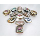 Twelve various Limoges and other china patch-boxes