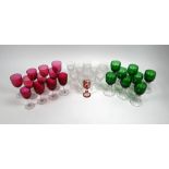 Collection of cranberry and other glasses