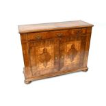 An antique cross-banded and inlaid walnut cabinet