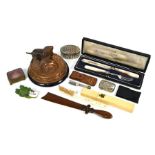 A Victorian cased silver Christening knife and fork and other collectables