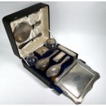 Cased Edwardian Art Nouveau silver dressing set