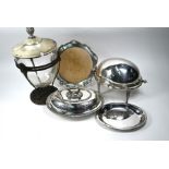 Electroplated breakfast dish, entrée dish, punch bowl and bread-board