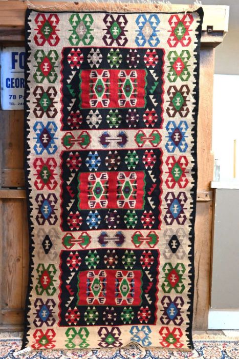 A contemporary Turkish geometric design kelim runner, 200 cm x 99 cm