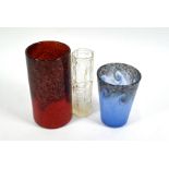 A Strathearn studio glass cylindrical vase, Monart glass beak and Whitefriars spill vase