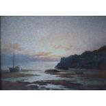 William J King Evening on the Gower Oil on canvas Signed and dated 1938 Label verso 24 x 34cm