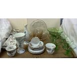 A Coalport vase together with a Royal Albert Moss Rose pattern part tea set, pottery plates,