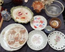 Carnival glass bowls together with assorted decorative plates etc