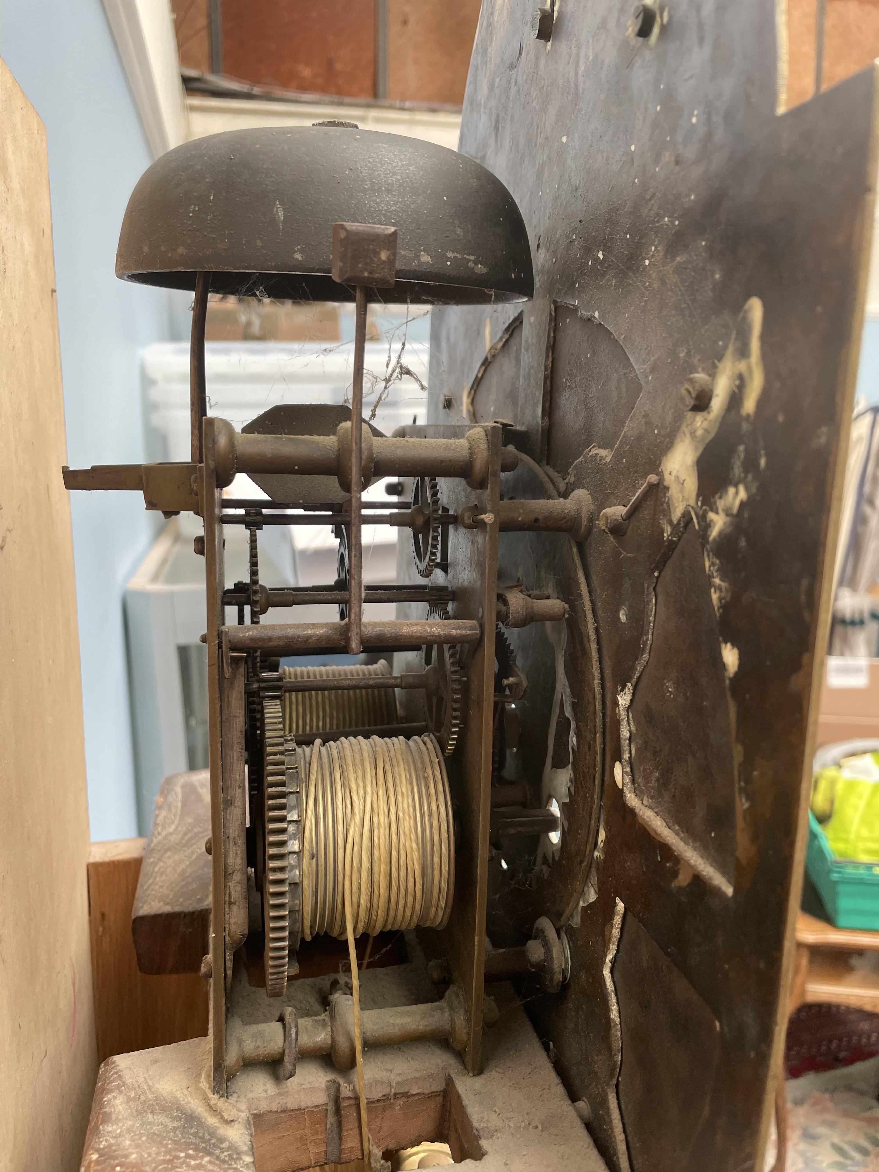 A 19th century oak longcase clock, the domed hood above a long trunk door with ogee arch, - Image 5 of 5