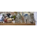 A Cantonese porcelain bottle vase together with a claret jug, glass vases, drinking glasses,