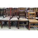 A set of four Edwardian mahogany salon chairs with drop in seats on square tapering legs and square
