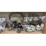 A Masons Regency pattern part dinner set, together with a pottery jug, electroplated wares,