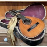A rosewood and mother of pearl inlaid twelve string "mandriola" mandolin,