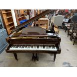 A Ross and Hamilton baby grand piano, with a lacquered mahogany case, overstrung movement,