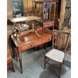 A Victorian mahogany side table with two drawers on turned legs together with a small mahogany