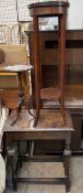 An Edwardian mahogany torchere together with a wine table and an oak side table