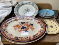 A Wedgwood Vieux Rouen pottery dish together with meat plates and other plates