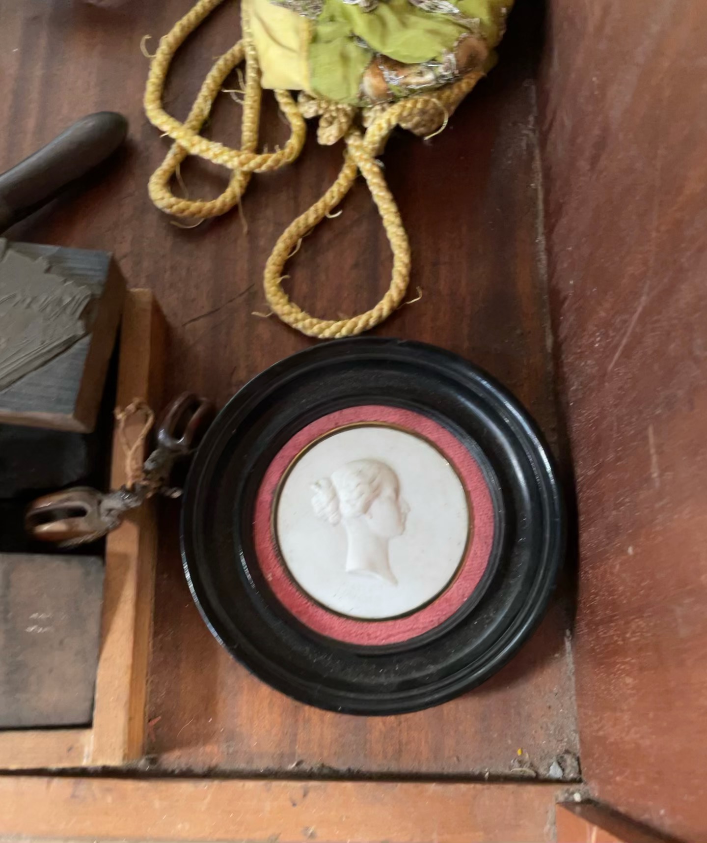 A Parian portrait medallion of a young lady, marked J Peyre together with a boson's whistle, - Image 2 of 6