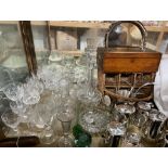 Glass decanters together with cut glass wine glasses, glass vases, electroplated wares,