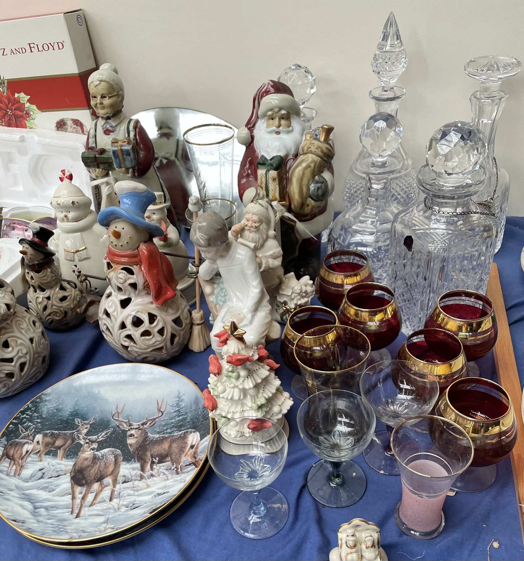 A Lladro figure of a seated boy together with glass decanters, drinking glasses, collectors plates, - Image 2 of 3