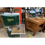 A Record Power BS250 band saw together with a Clarke 6" bench grinder and vice