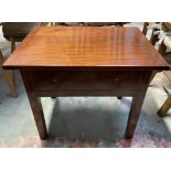 A pine and mahogany side table with a rectangular top above a drawer on square legs