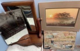 C Morris Boats in a harbour Oil on canvas Signed Together with a photograph,