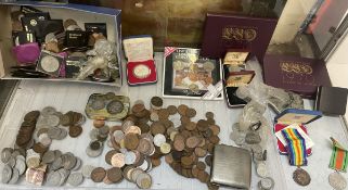 A Victorian silver crown, dared 1893 together with a collection of British and world coins,