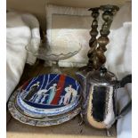 Past Times Art Deco collectors plates together with other collectors plates, glass tazza,