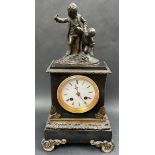 A 19th century French gilt metal and bronze black slate mantle clock, Raingo Freres Paris,