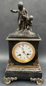 A 19th century French gilt metal and bronze black slate mantle clock, Raingo Freres Paris,