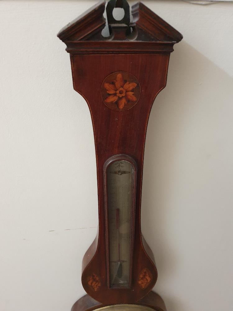 A 19th mahogany banjo barometer, with an architectural pediment above an alcohol thermometer, - Image 2 of 3