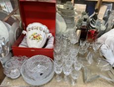 A Spode Golden Valley pattern wine cooler, boxed together with crystal drinking glasses,