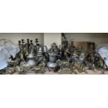 Assorted brass wares including candlesticks, teapot stands,