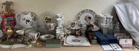 A Capo Di Monte figure group together with commemorative china, Royal Worcester part dinner set,